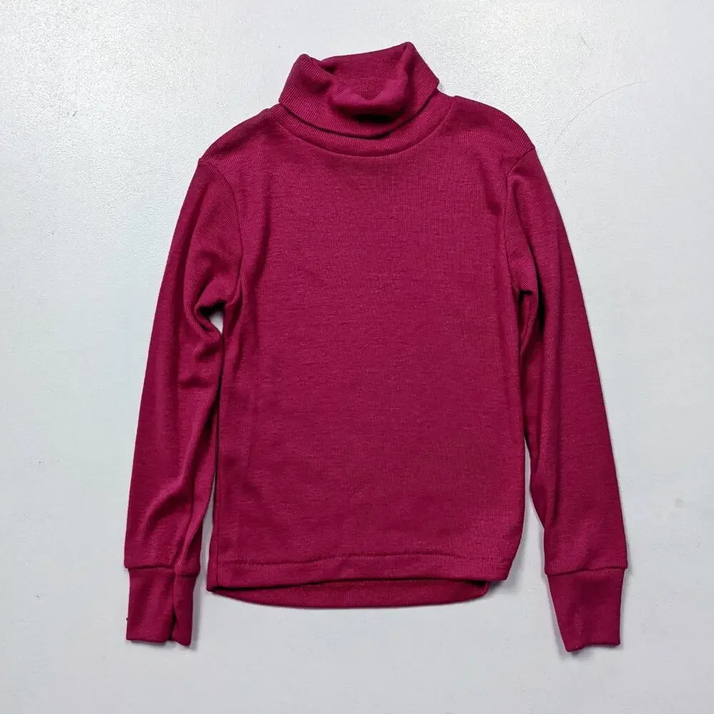 Vintage Dobie Turtleneck Shirt Girls Size 2T Magenta Long Sleeve Basic Layering
